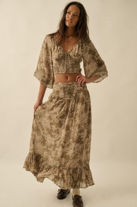 Dearest Love Floral Chiffon Cropped Peasant Top - ShopPromesa