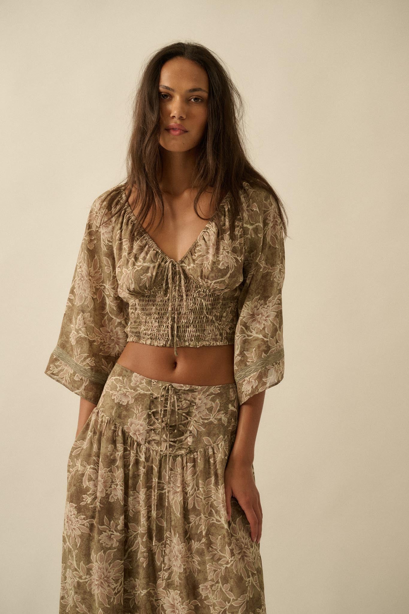 Dearest Love Floral Chiffon Cropped Peasant Top - ShopPromesa