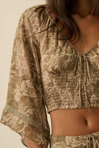 Dearest Love Floral Chiffon Cropped Peasant Top - ShopPromesa