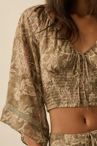 Dearest Love Floral Chiffon Cropped Peasant Top - ShopPromesa