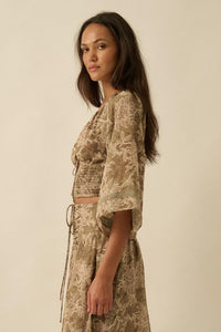 Dearest Love Floral Chiffon Cropped Peasant Top - ShopPromesa