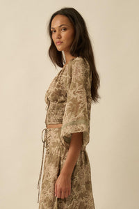 Dearest Love Floral Chiffon Cropped Peasant Top - ShopPromesa