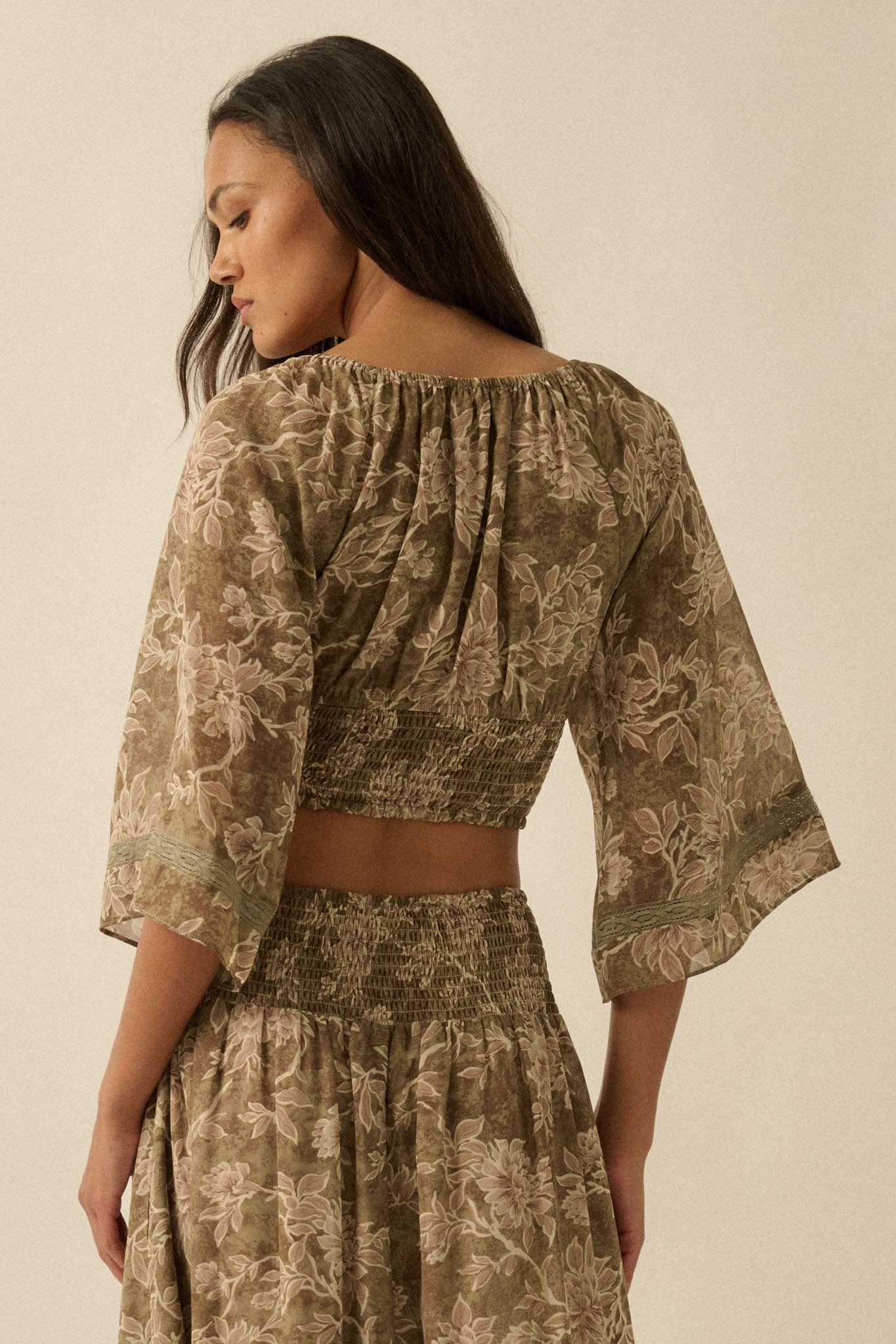 Dearest Love Floral Chiffon Cropped Peasant Top - ShopPromesa