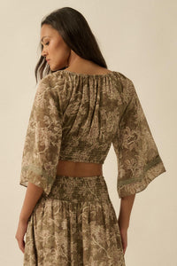 Dearest Love Floral Chiffon Cropped Peasant Top - ShopPromesa