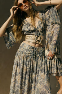 Dearest Love Floral Chiffon Cropped Peasant Top - ShopPromesa