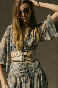 Dearest Love Floral Chiffon Cropped Peasant Top - ShopPromesa