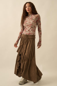 Bed of Roses Floral Mesh Mock-Neck Thumbhole Top - ShopPromesa