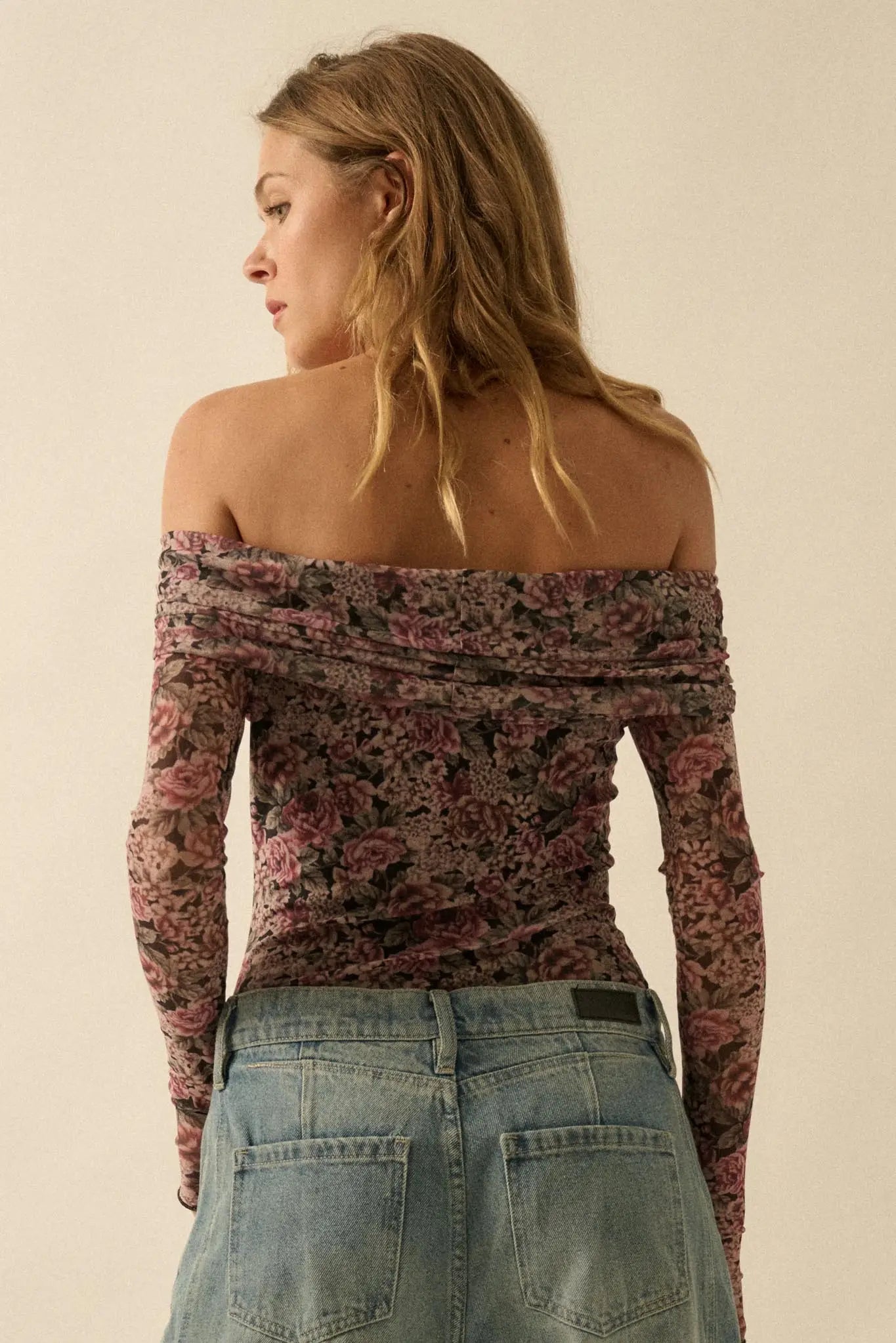 Poetic Petals Floral Mesh Foldover Bodysuit - ShopPromesa