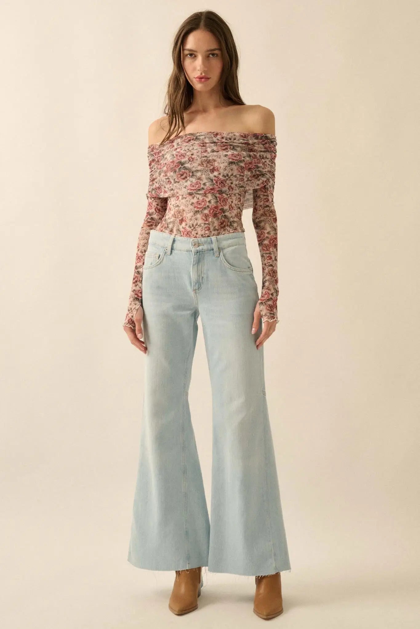 Poetic Petals Floral Mesh Foldover Bodysuit - ShopPromesa