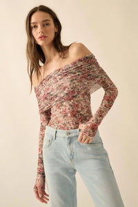 Poetic Petals Floral Mesh Foldover Bodysuit - ShopPromesa