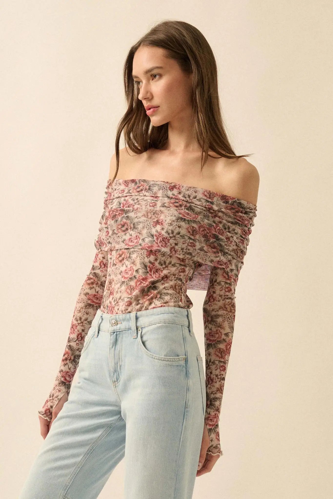 Poetic Petals Floral Mesh Foldover Bodysuit - ShopPromesa