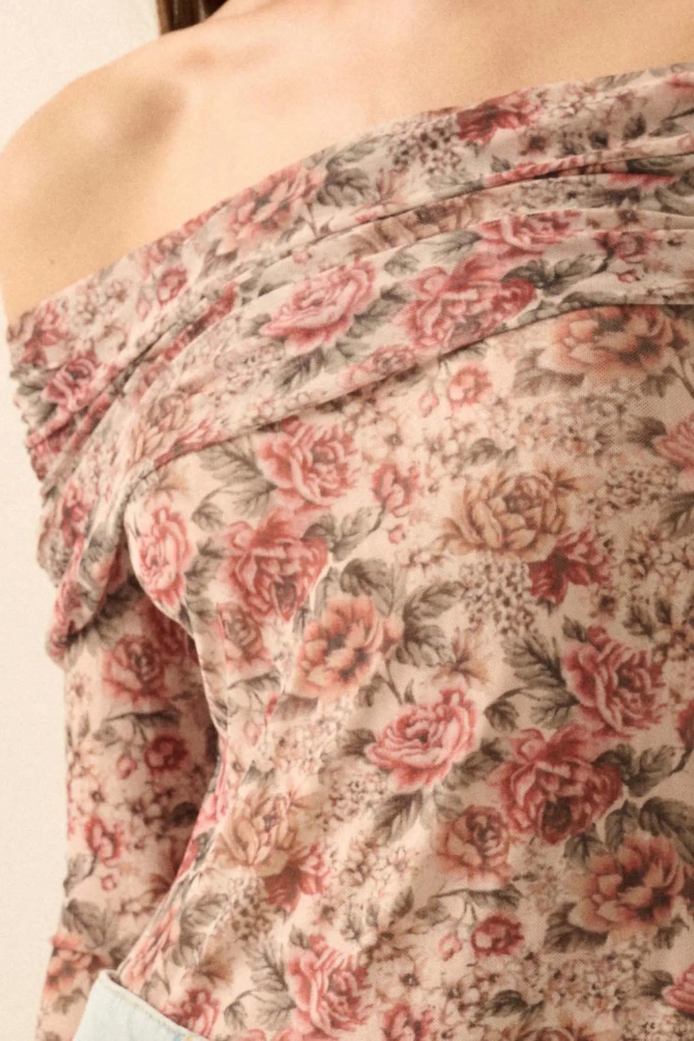 Poetic Petals Floral Mesh Foldover Bodysuit - ShopPromesa