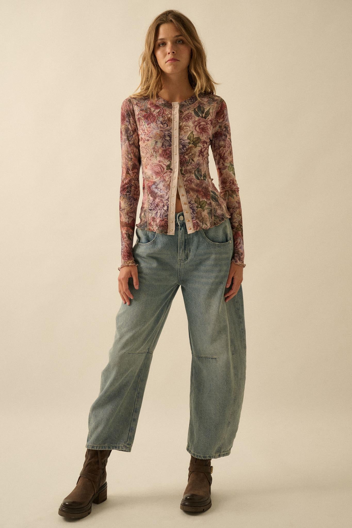 Valley Breeze Floral Mesh Henley Top - ShopPromesa