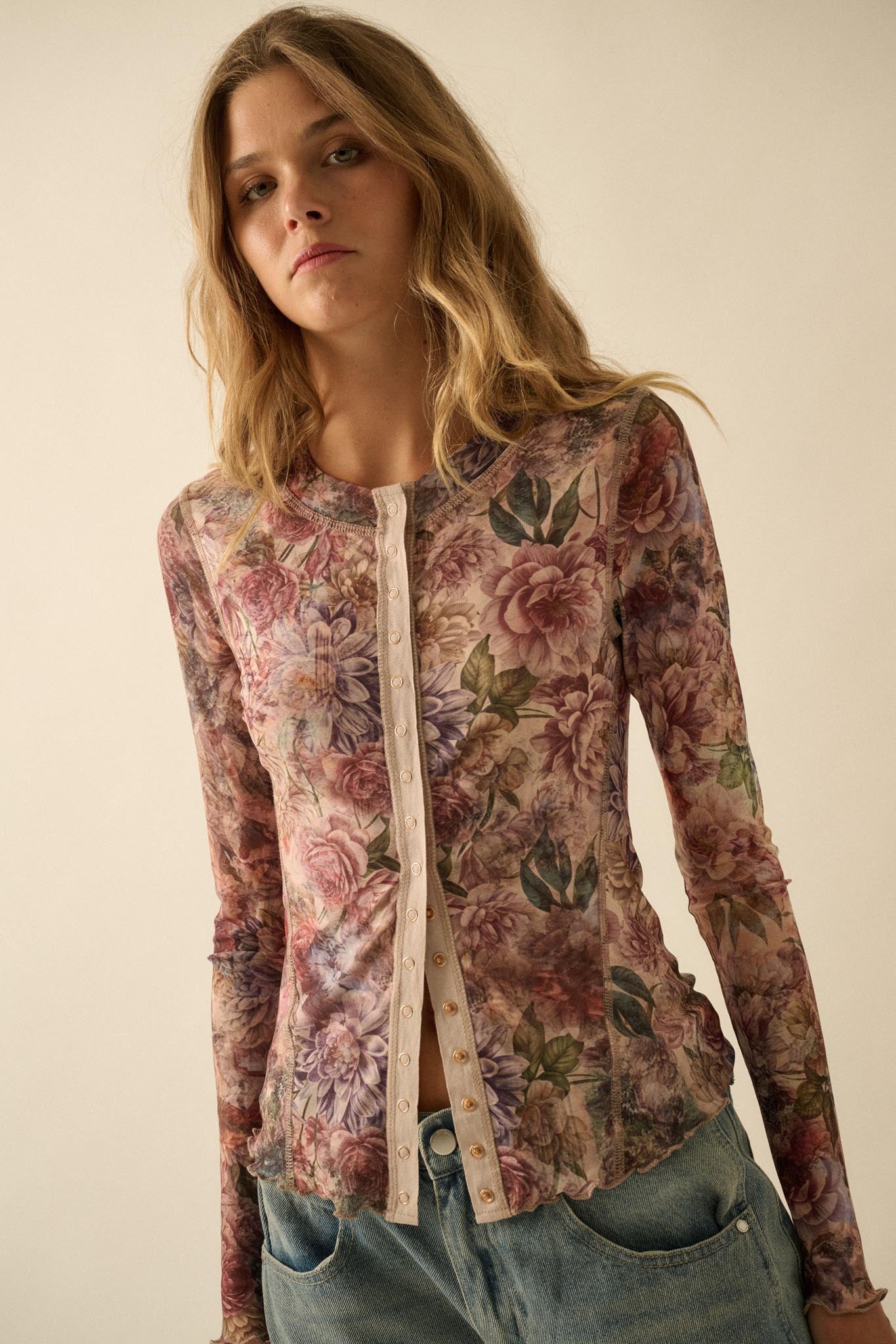 Valley Breeze Floral Mesh Henley Top - ShopPromesa