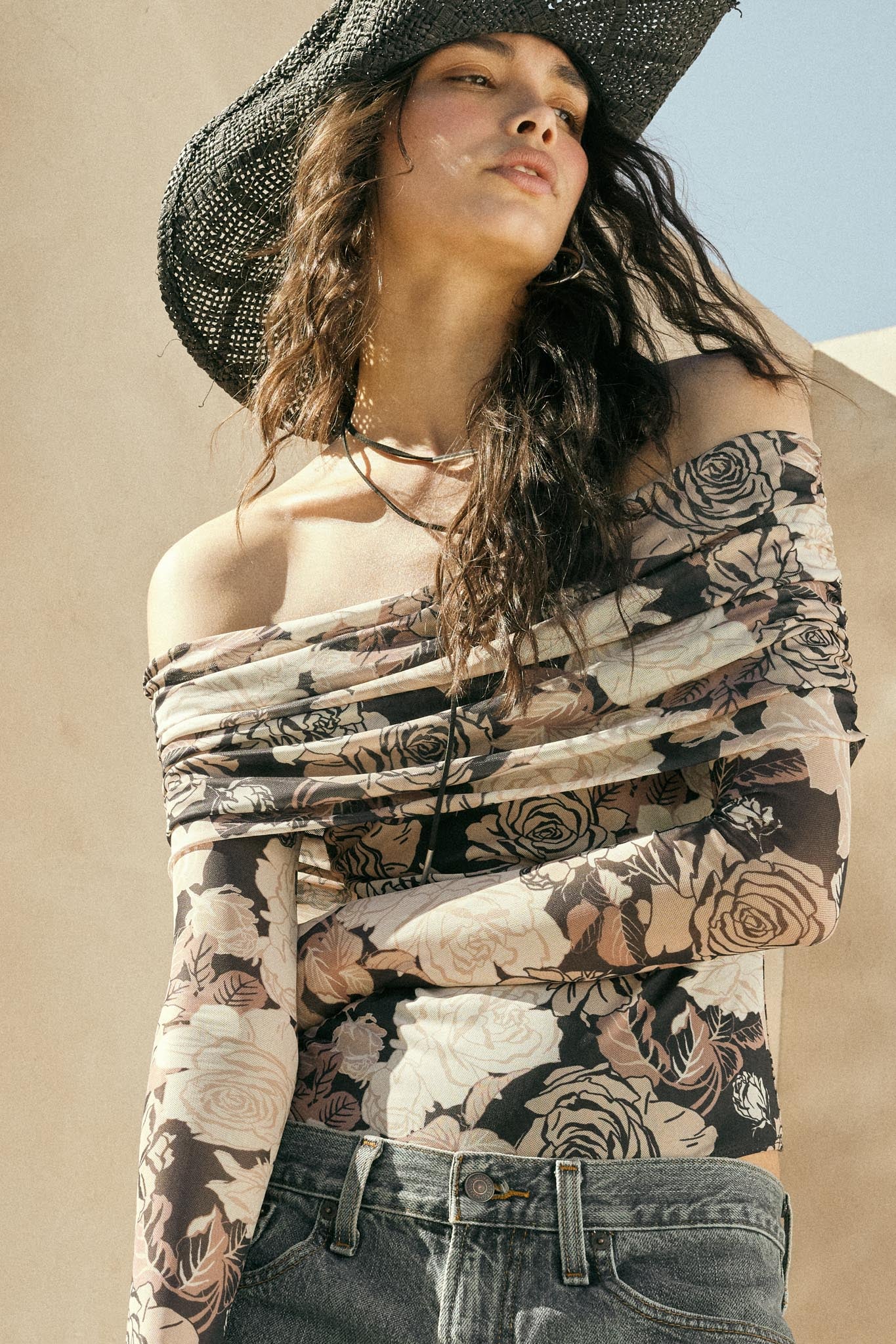 Night Garden Floral Mesh Foldover Bodysuit - ShopPromesa