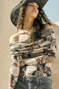 Night Garden Floral Mesh Foldover Bodysuit - ShopPromesa