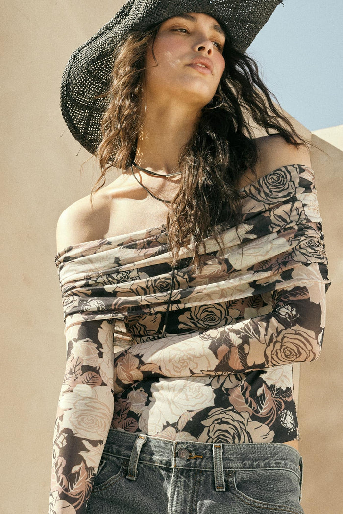 Night Garden Floral Mesh Foldover Bodysuit - ShopPromesa