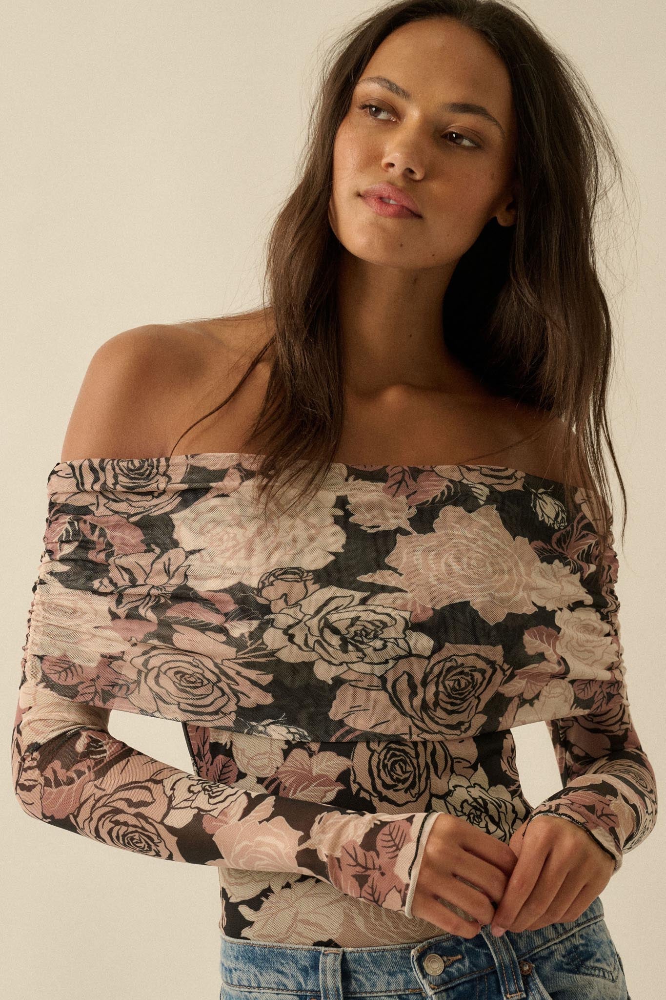 Night Garden Floral Mesh Foldover Bodysuit - ShopPromesa