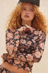Flourishing Flowers Floral Mesh Thumbhole Top - ShopPromesa