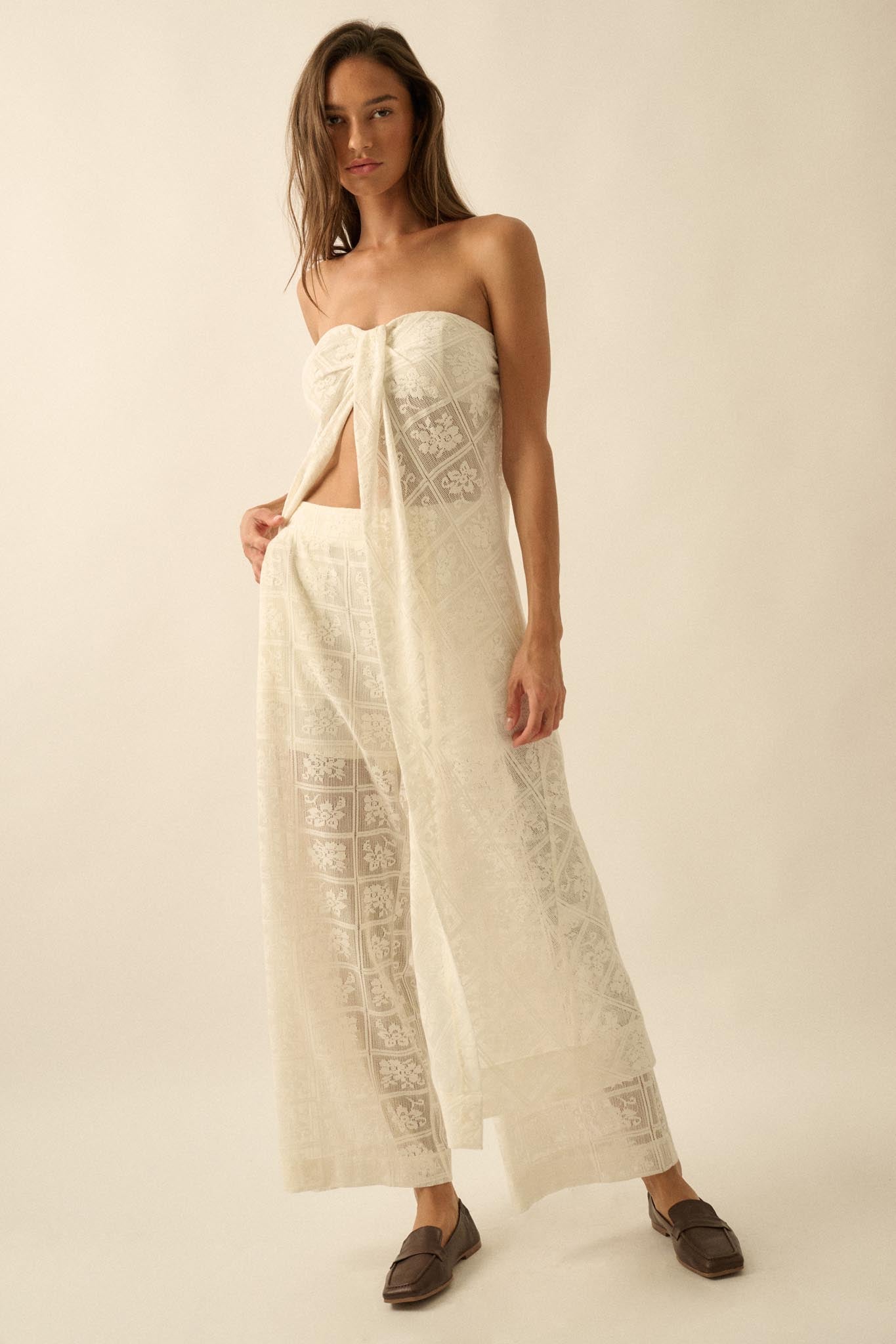 Pure Soul Floral Lace Strapless Flyaway Maxi Top - ShopPromesa
