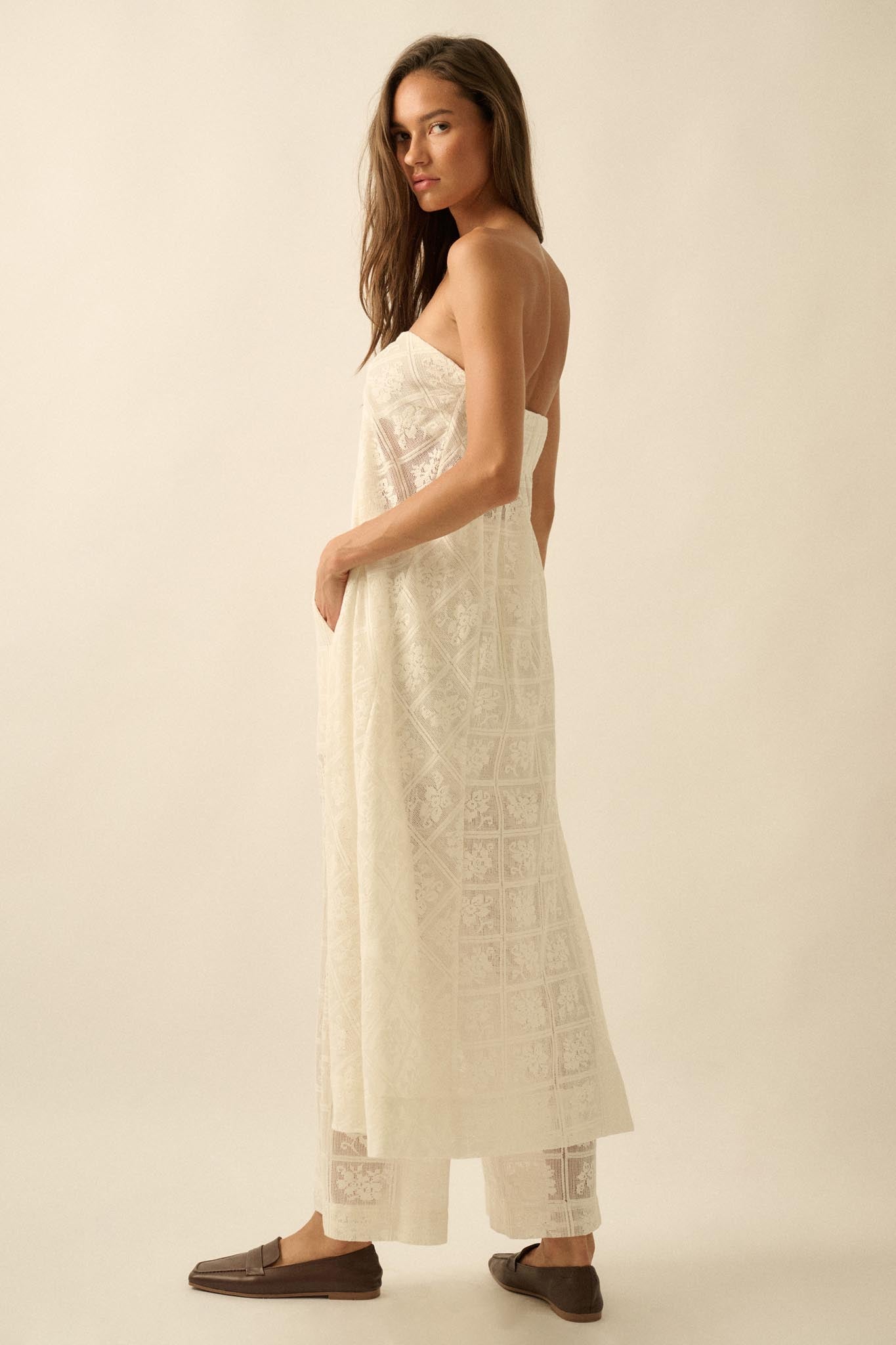 Pure Soul Floral Lace Strapless Flyaway Maxi Top - ShopPromesa