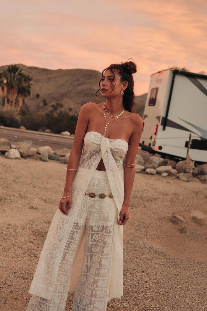 Pure Soul Floral Lace Strapless Flyaway Maxi Top - ShopPromesa