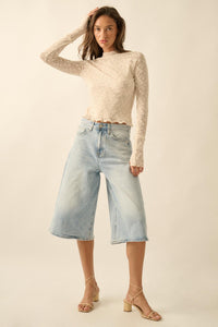 Sweetest Thing Floral Lace Mock-Neck Thumbhole Top - ShopPromesa