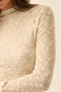 Sweetest Thing Floral Lace Mock-Neck Thumbhole Top - ShopPromesa