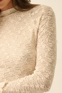 Sweetest Thing Floral Lace Mock-Neck Thumbhole Top - ShopPromesa