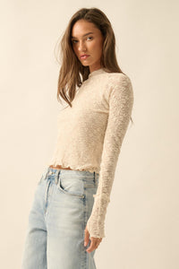 Sweetest Thing Floral Lace Mock-Neck Thumbhole Top - ShopPromesa