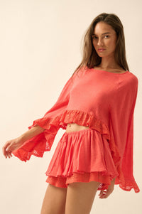 Fancy Free Cotton Gauze and Lace Angel-Sleeve Top - ShopPromesa