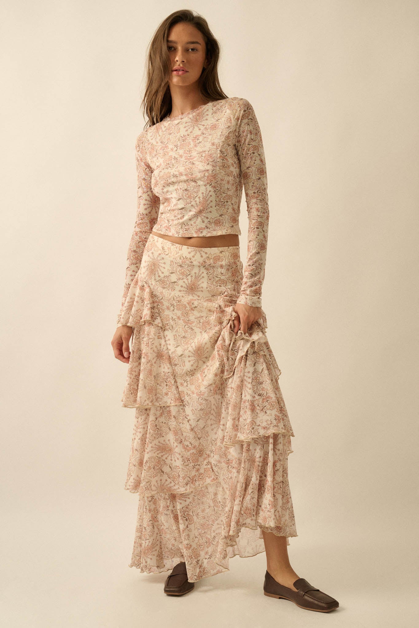 Fanciful Feeling Paisley Mesh Long-Sleeve Top - ShopPromesa
