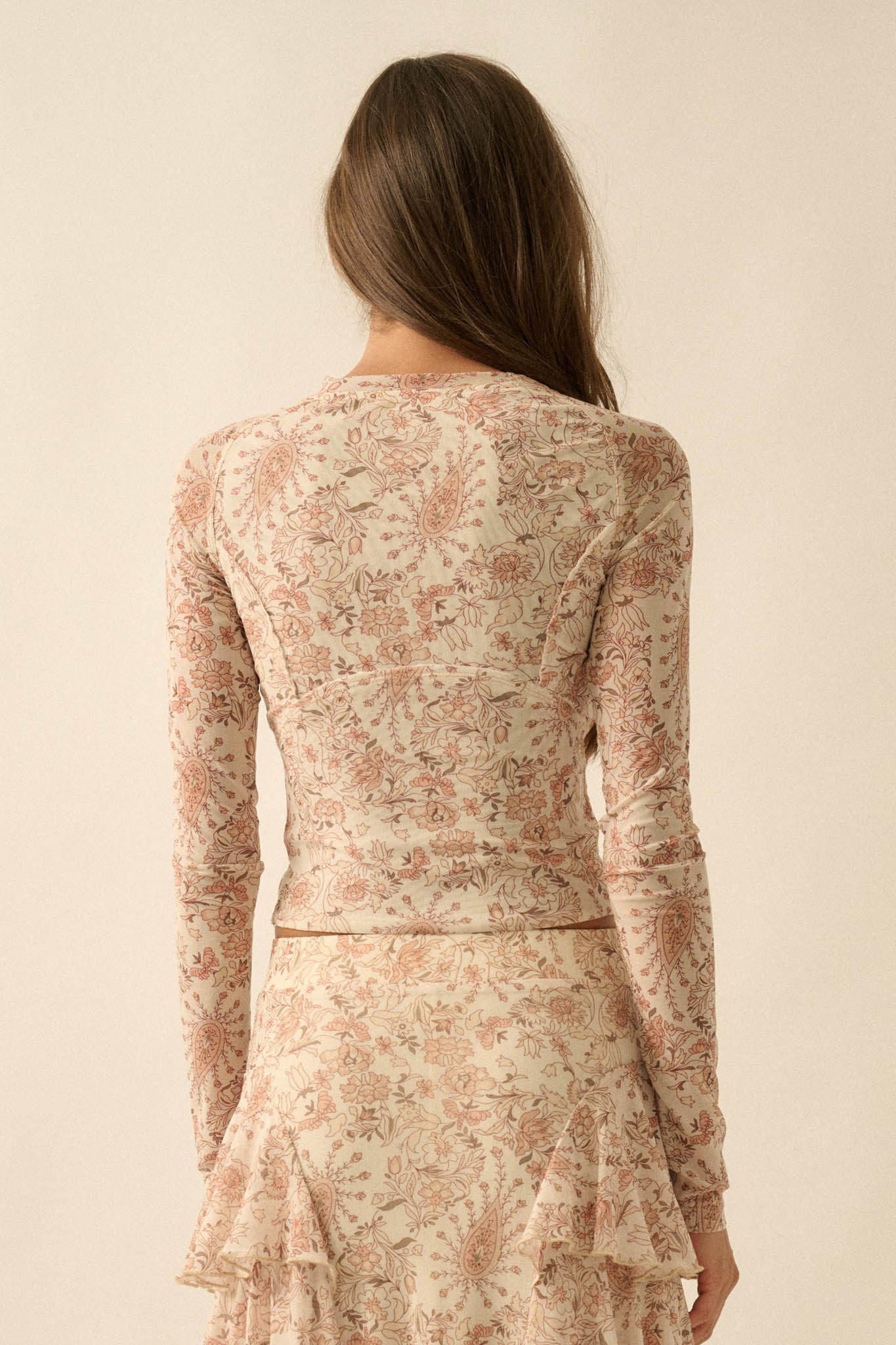 Fanciful Feeling Paisley Mesh Long-Sleeve Top - ShopPromesa