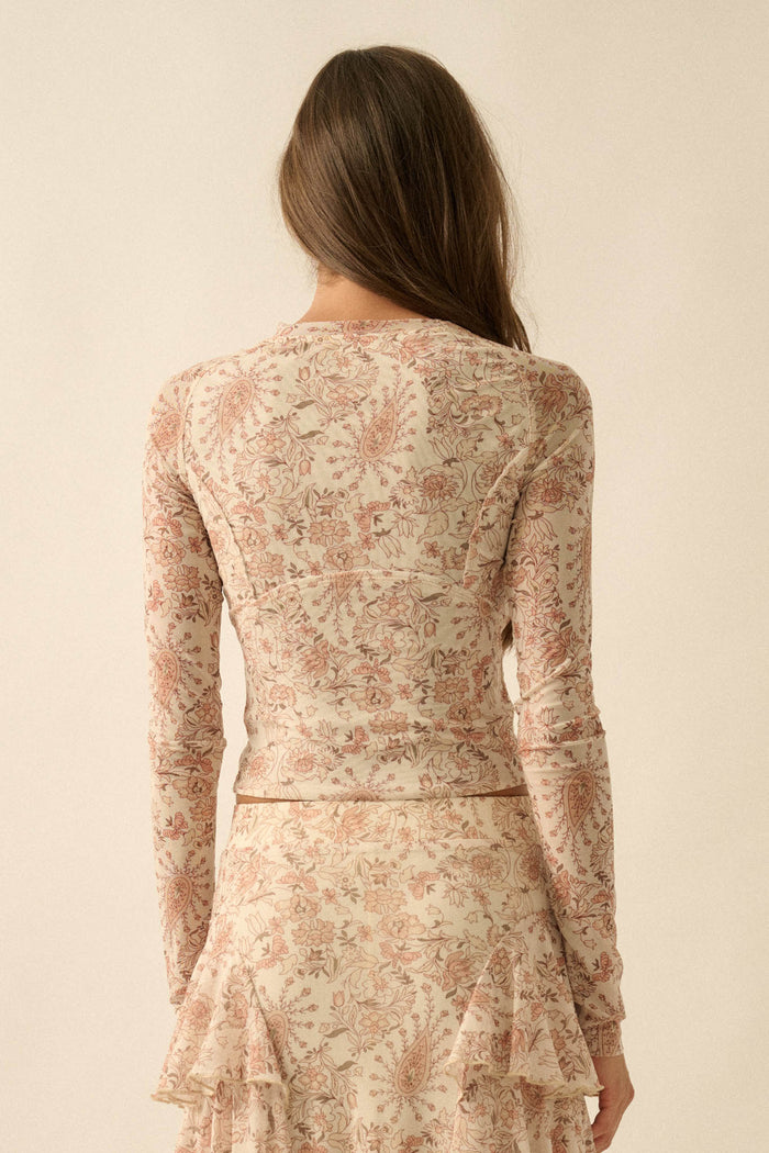 Fanciful Feeling Paisley Mesh Long-Sleeve Top - ShopPromesa