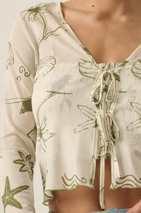 Wait and Sea Nautical Mesh Mock-Neck Thumbhole Top - ShopPromesa