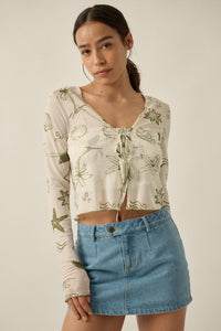 Wait and Sea Nautical Mesh Mock-Neck Thumbhole Top - ShopPromesa