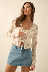 Wait and Sea Nautical Mesh Mock-Neck Thumbhole Top - ShopPromesa