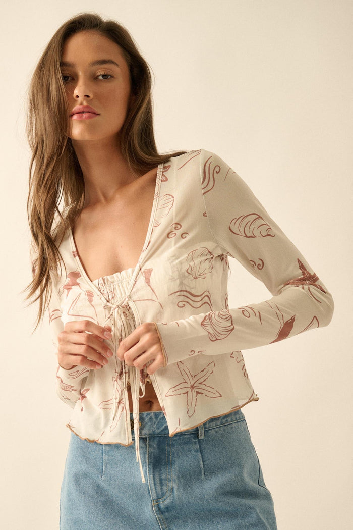 Wait and Sea Nautical Mesh Mock-Neck Thumbhole Top - ShopPromesa