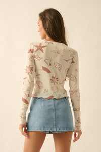 Wait and Sea Nautical Mesh Mock-Neck Thumbhole Top - ShopPromesa