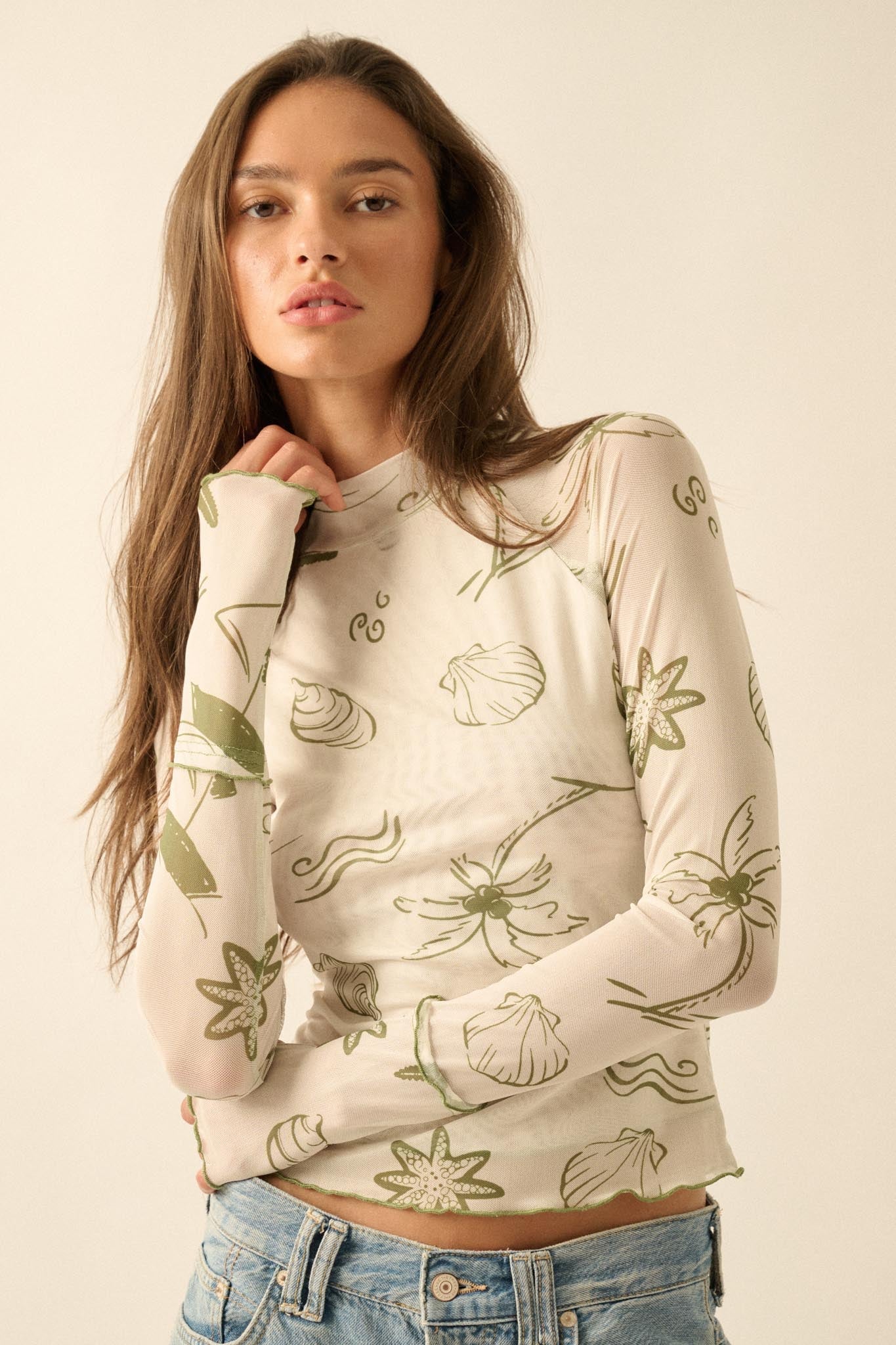 Sea You Later Nautical Mesh Layered Tie-Front Top - ShopPromesa