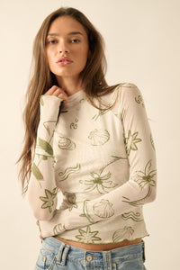 Sea You Later Nautical Mesh Layered Tie-Front Top - ShopPromesa