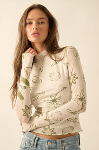 Sea You Later Nautical Mesh Layered Tie-Front Top - ShopPromesa