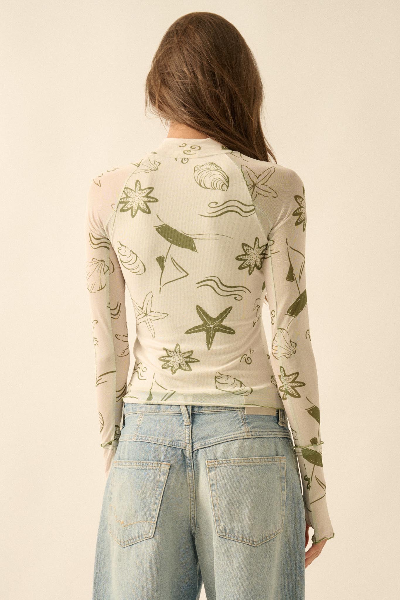 Sea You Later Nautical Mesh Layered Tie-Front Top - ShopPromesa