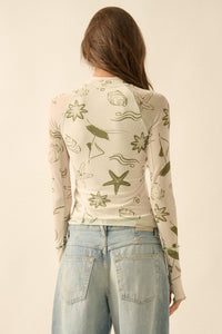 Sea You Later Nautical Mesh Layered Tie-Front Top - ShopPromesa