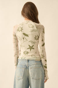 Sea You Later Nautical Mesh Layered Tie-Front Top - ShopPromesa