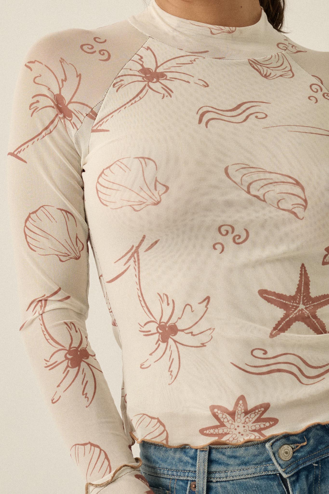 Sea You Later Nautical Mesh Layered Tie-Front Top - ShopPromesa