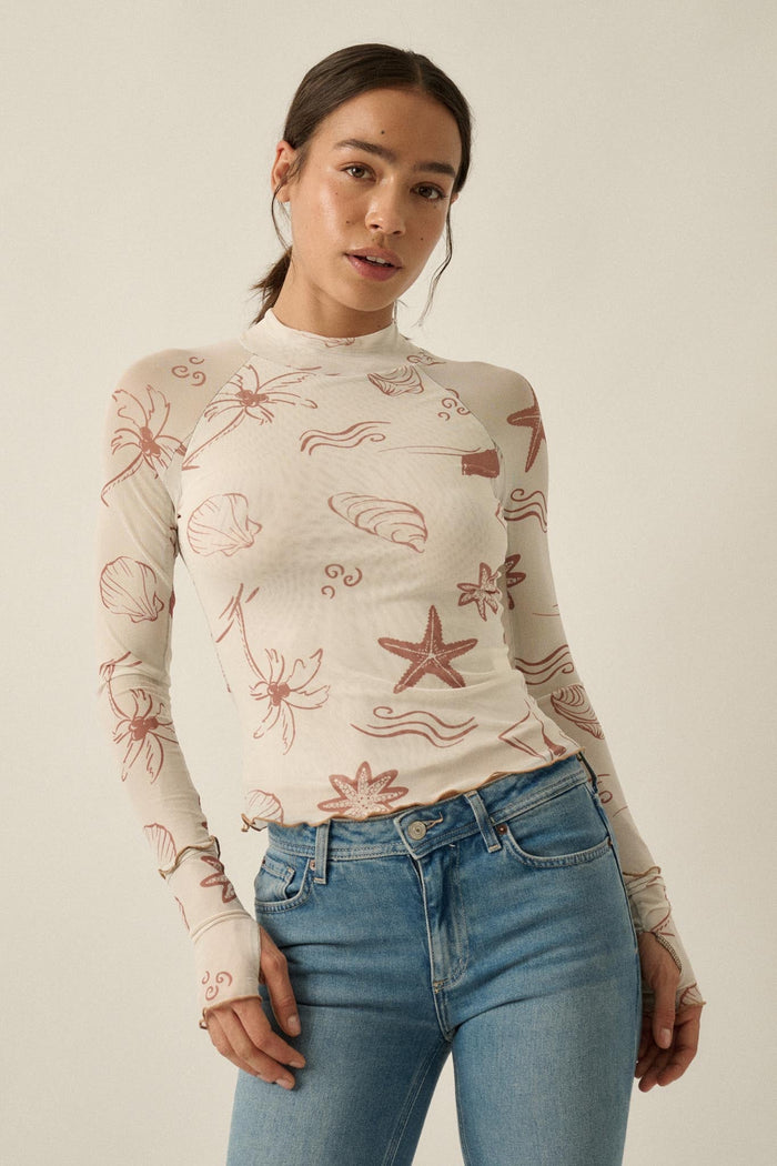 Sea You Later Nautical Mesh Layered Tie-Front Top - ShopPromesa