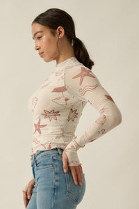 Sea You Later Nautical Mesh Layered Tie-Front Top - ShopPromesa