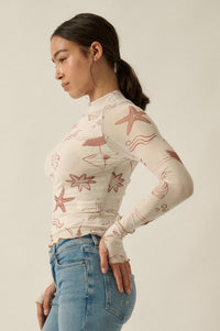 Sea You Later Nautical Mesh Layered Tie-Front Top - ShopPromesa