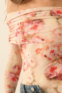 Always Rosy Floral Mesh Off-Shoulder Bodysuit - ShopPromesa